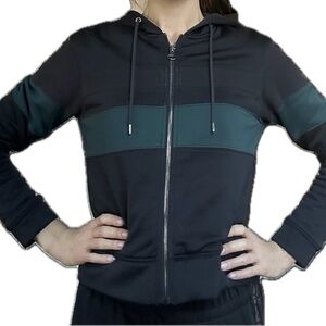 James Perse Zip Hoodie - Black with Teal Stripe - S1